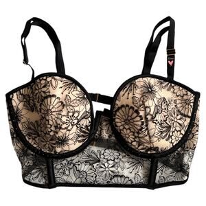 Victoria's Secret Black Long Line Balconette Bra, 32D